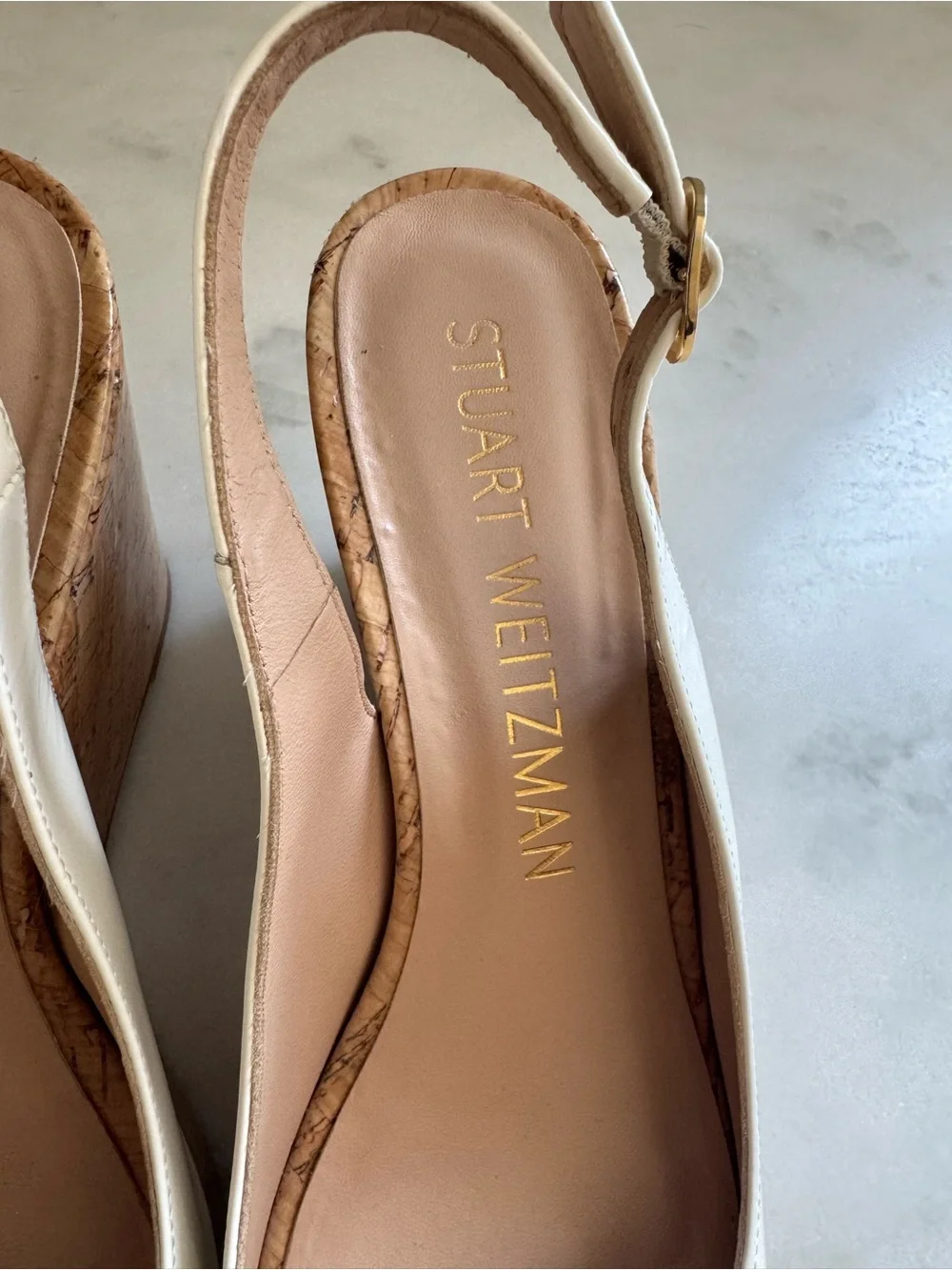 Stuart Weitzman White Patent Cork Platform Wedge Slingbacks 8.5 - Picture 5 of 15